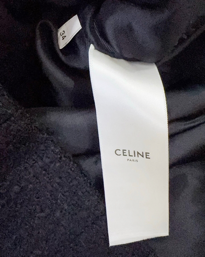Celine Cropped Contrast-Trim Tweed Jacket Black, White FR 34