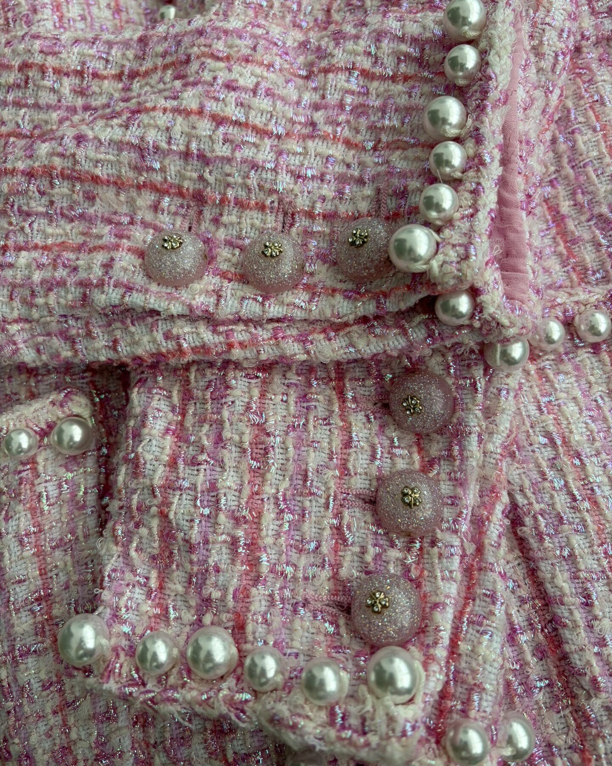 Chanel 25P Pearl Tweed Four-Pocket Jacket Pink, Beige/Ecru, Multicolor FR 38