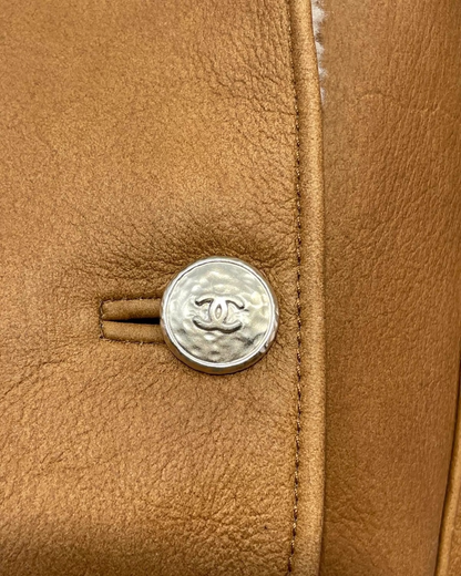 Chanel 24K Four-Pocket Shearling Fur Jacket Brown FR 38