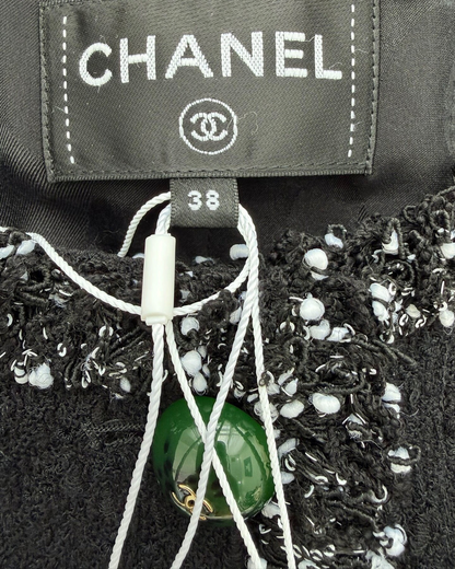 Chanel 26A Tweed Fringe-Trim Jacket Black, Green, Multicolor FR 38