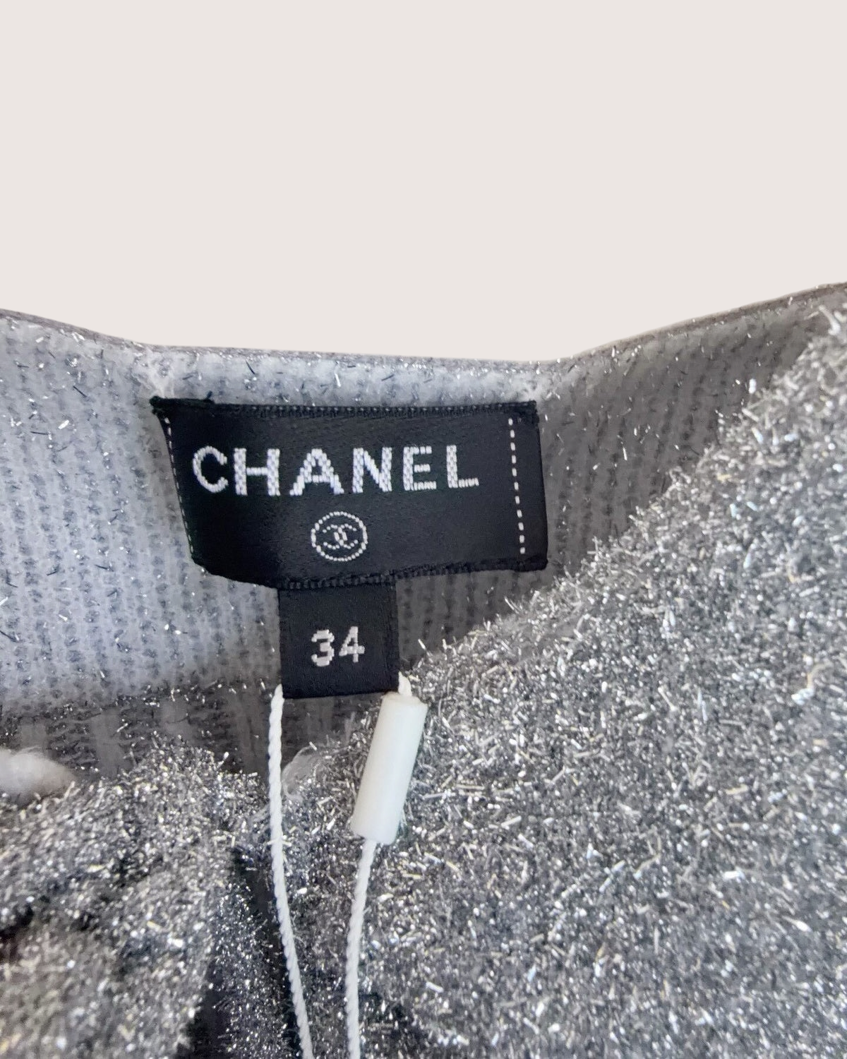Chanel 22A CC Tie-Front Top Silver, Grey FR 34