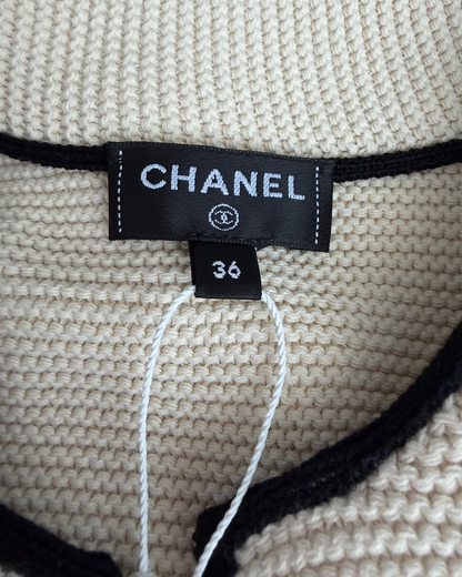 Chanel 26S Knit Cardigan Beige/Ecru, Black FR 36