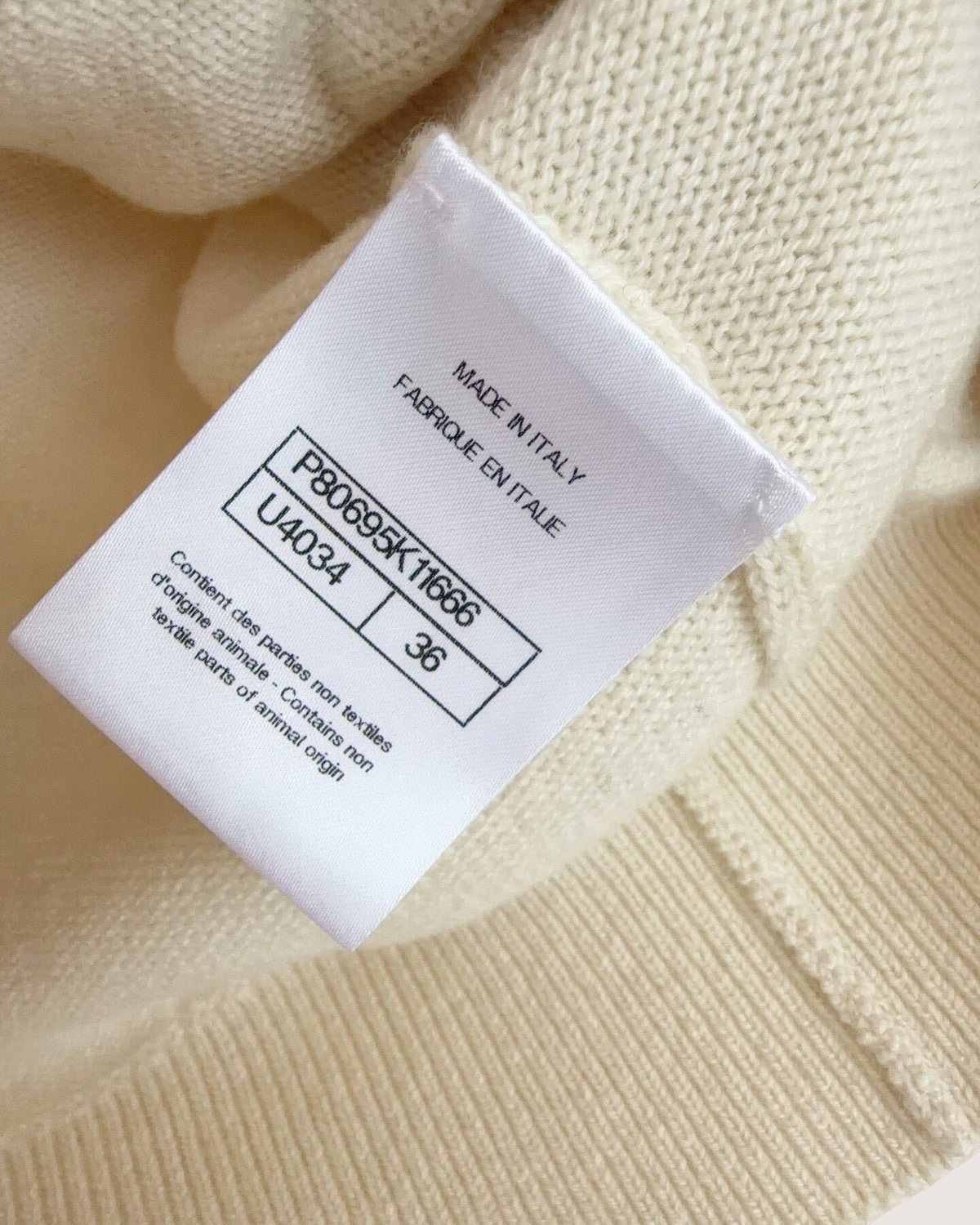 Chanel 25K Cashmere Bow-Trim Openwork Cardigan Beige/Ecru, Black FR 36