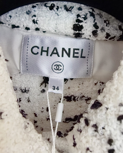 Chanel 26P Sequin Tweed Jacket White, Black FR 34
