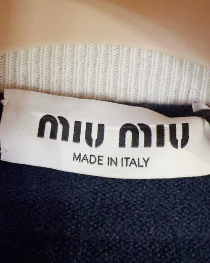 Miu Miu Wool Two-Tone Cardigan Navy, White FR 40