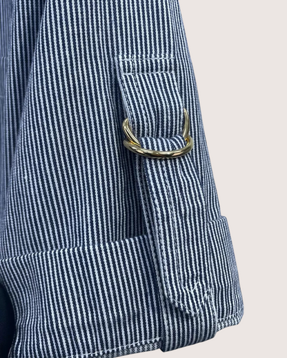 Celine Striped Belted Mini Dress Navy, White FR 36