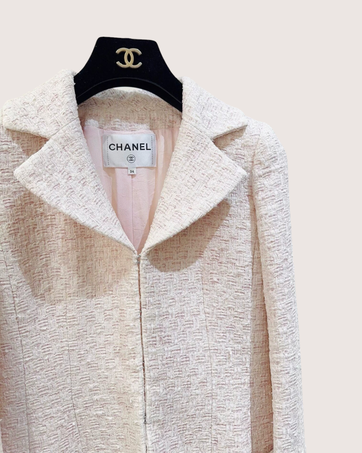 Chanel 16S Tweed Zip-Up Jacket Pink, Beige/Ecru FR 34