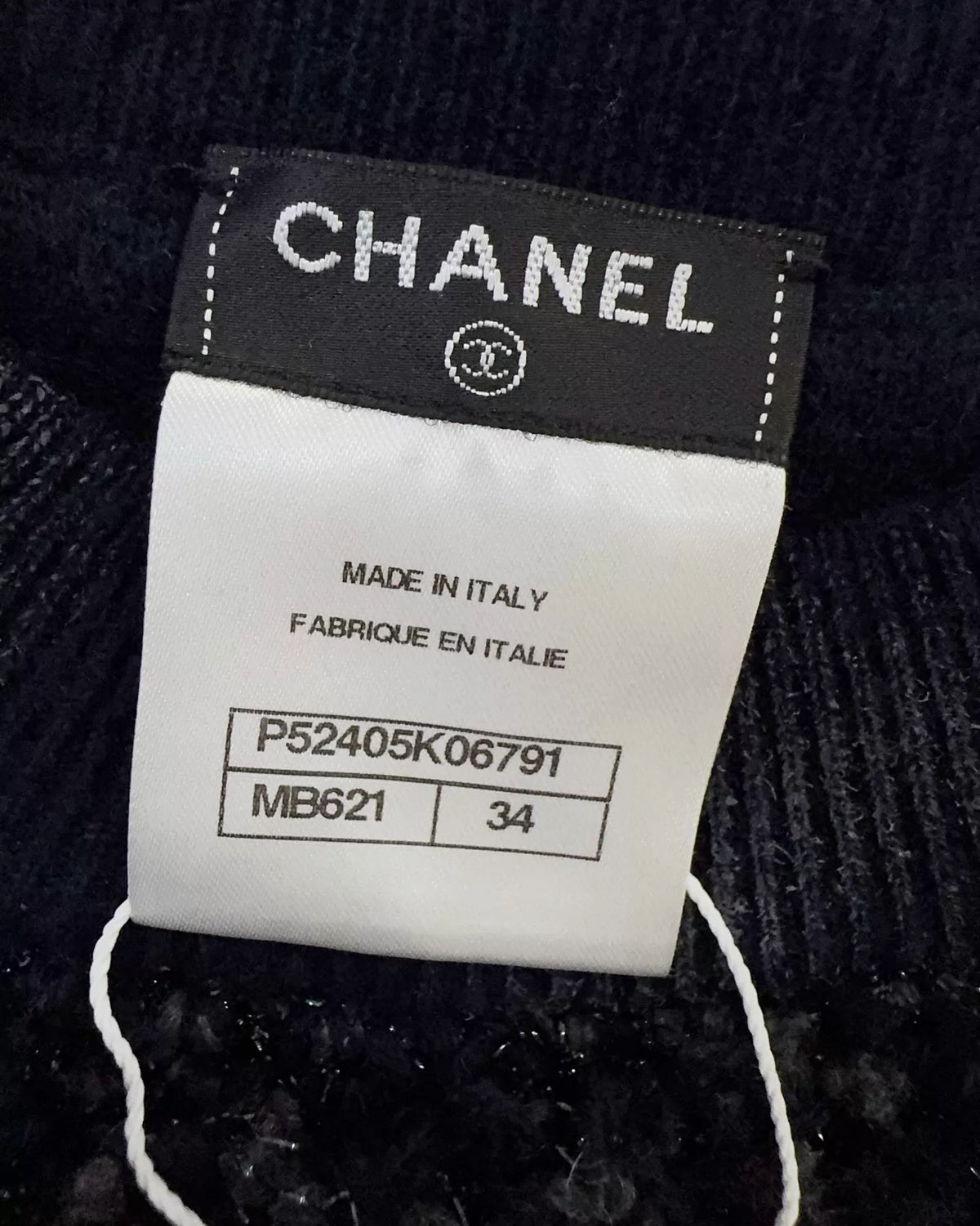 Chanel Wool Fringe-Trim Sweater Navy FR 34