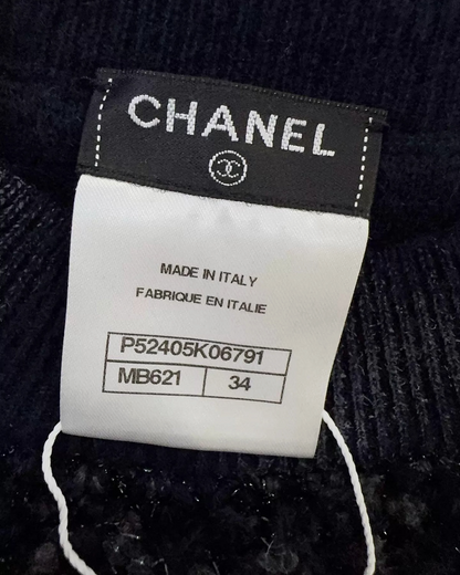 Chanel Wool Fringe-Trim Sweater Navy FR 34