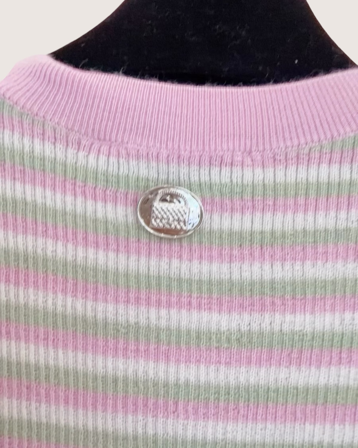 Chanel 25B Striped Cashmere Mini Dress Pink, White, Green FR 36