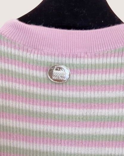 Chanel 25B Striped Cashmere Mini Dress Pink, White, Green FR 36