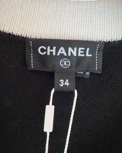 Chanel 25C Cashmere Contrast-Trim Cardigan Black, Beige/Ecru FR 34