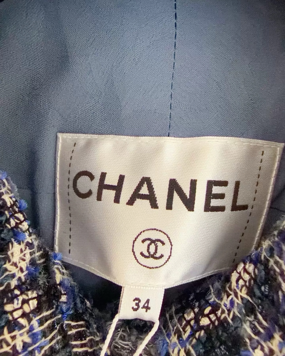 Chanel 20P Tweed Stand-Collar Jacket Blue, Black, Multicolor FR 34