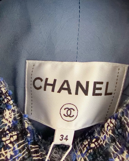Chanel 20P Tweed Stand-Collar Jacket Blue, Black, Multicolor FR 34