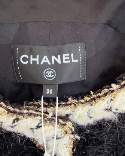 Chanel 25K Fringe Tweed Mini Dress Black, Beige/Ecru FR 36