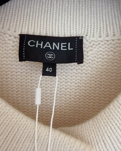 Chanel 22B Cashmere Oversized Patch-Pocket Cardigan Beige/Ecru FR 40