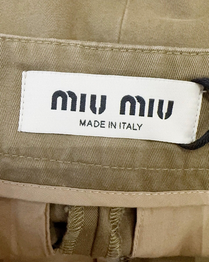 Miu Miu Belted Pleated Shorts Beige/Ecru FR 32