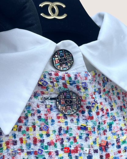 Chanel 25C Sequin Tweed Jacket White, Multicolor FR 34