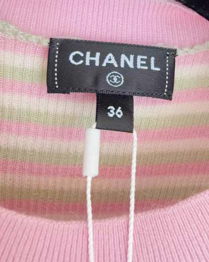 Chanel 25B Striped Cashmere Mid-Length Dress - view 4