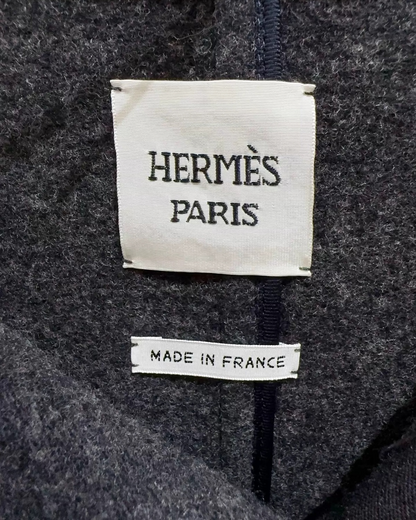 Hermès Wool Two-Tone Belted Coat Navy, Grey FR 34