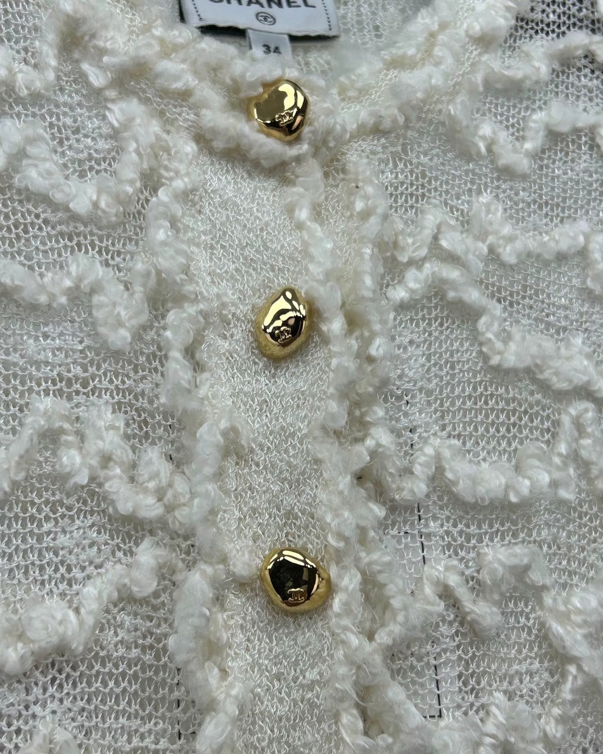 Chanel 26A Bouclé Mesh Cardigan White FR 34
