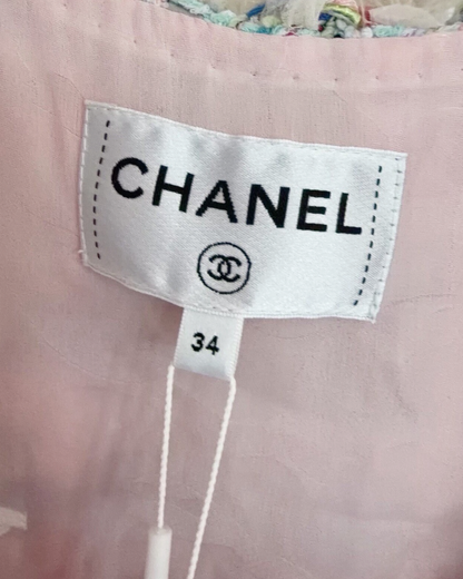 Chanel 25S Fringe-Trim Tweed Vest Pink, Blue, White, Multicolor FR 34