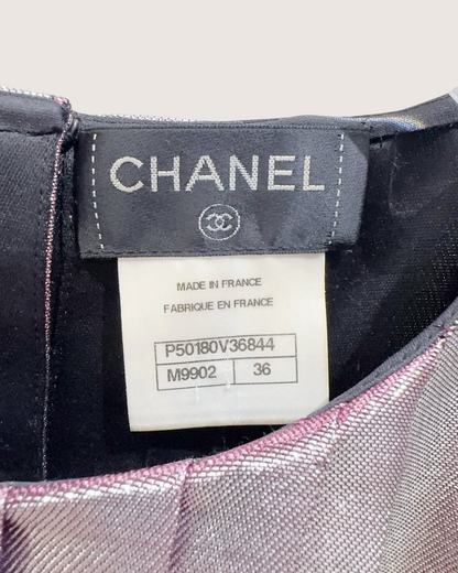 Chanel 14K Metallic Lamé Pleated Blouse Silver, Pink FR 36