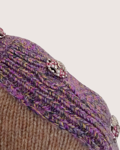 Chanel 22K Cashmere Contrast-Trim CC Sweater Beige/Ecru, Purple FR 34