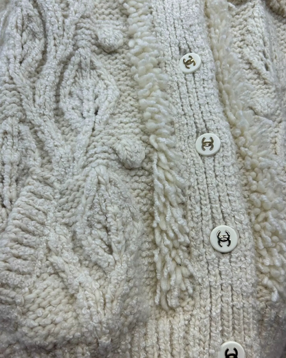 Chanel 18B Wool Cardigan w/ Detachable Hood Beige/Ecru FR 34