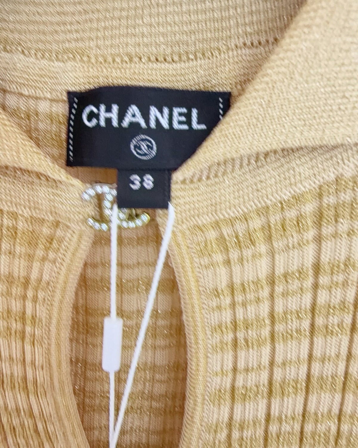 Chanel 22P Crystal CC Collared Top Yellow, Gold FR 38