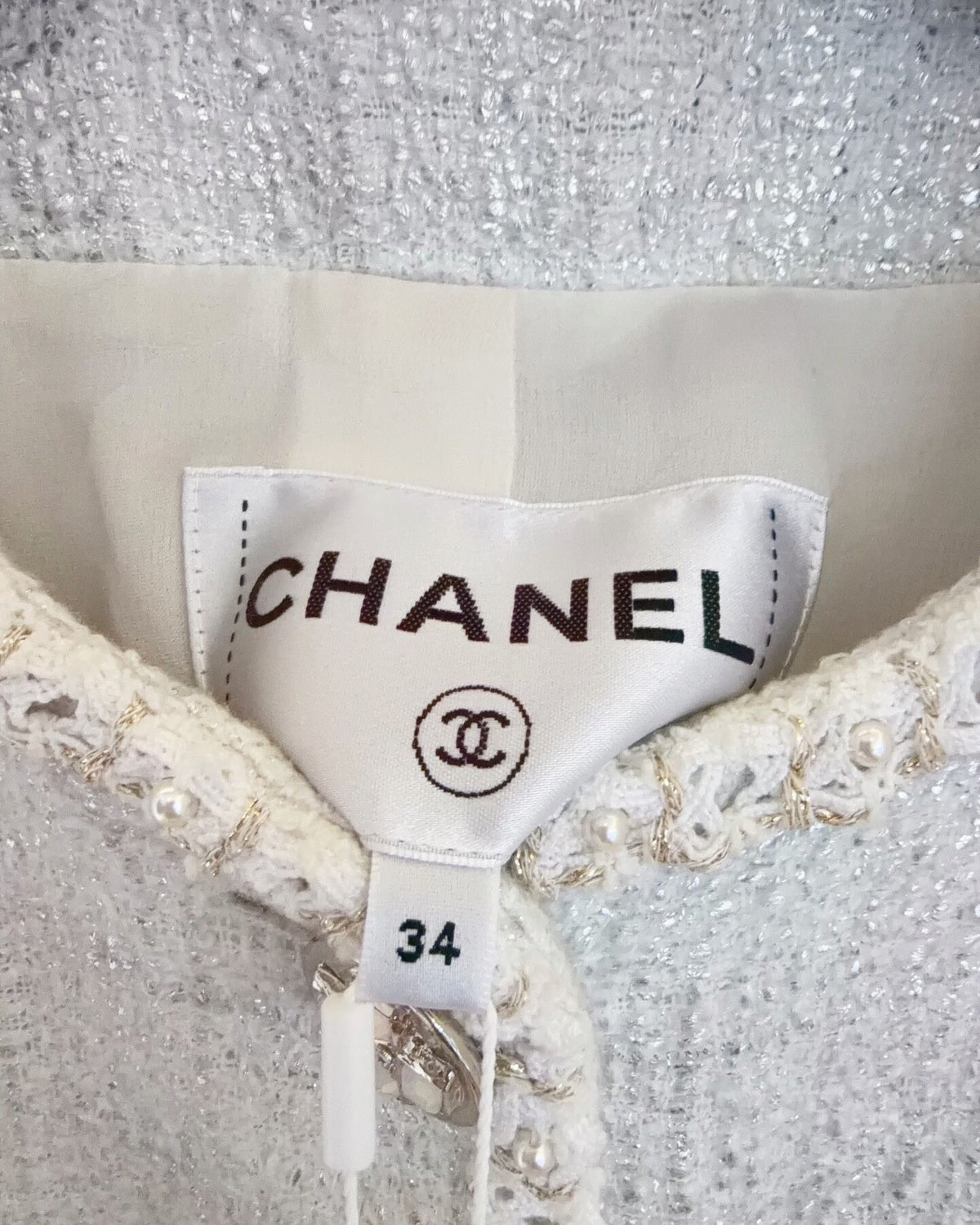 Chanel 23S Flared Tweed Jacket White, Silver FR 34
