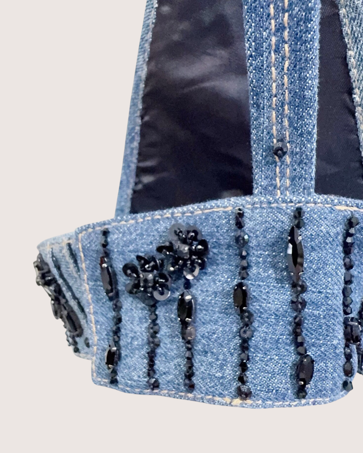 Miu Miu Beaded Denim Bralette Top Blue, Black FR 32