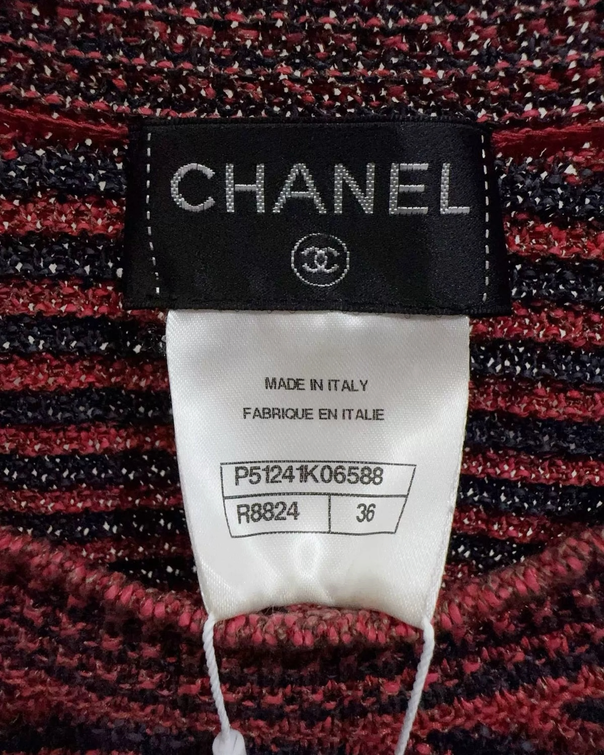 Chanel Striped Cropped Sweater Red, Navy, Multicolor FR 36