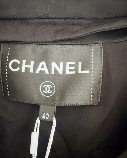 Chanel 25B Hooded Tweed Jacket Navy, Black FR 40