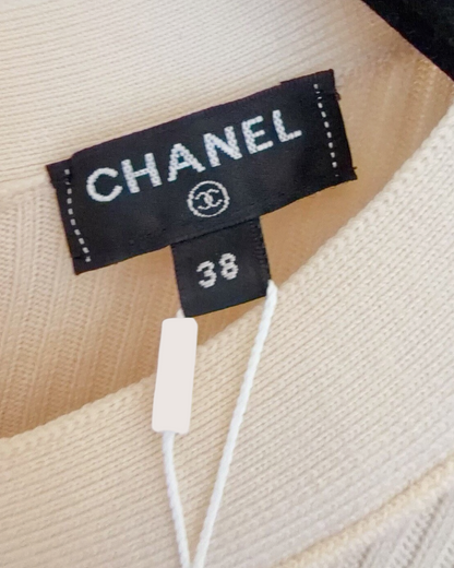 Chanel 21C Wool Textured Stripe Mini Dress Beige/Ecru FR 38