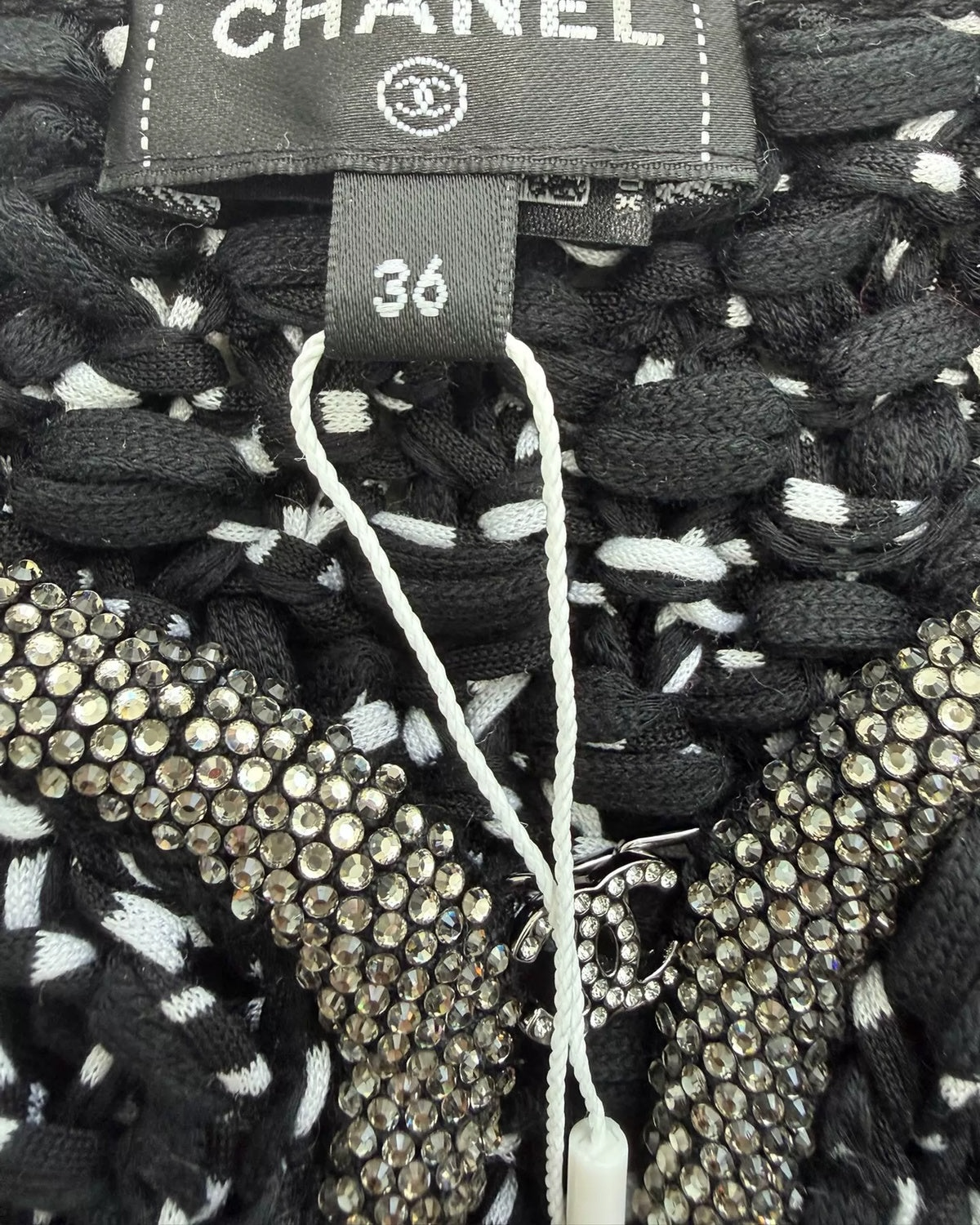 Chanel 25P Crystal-Trim Tweed Jacket Black, White FR 36