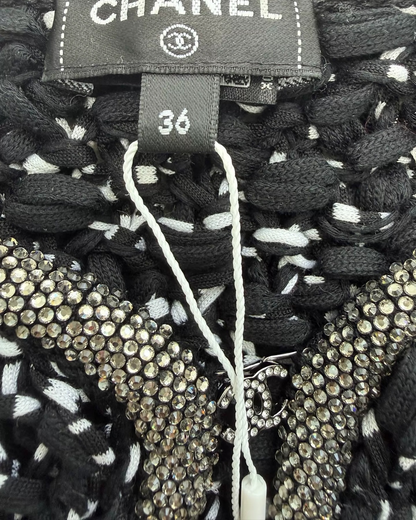 Chanel 25P Crystal-Trim Tweed Jacket Black, White FR 36