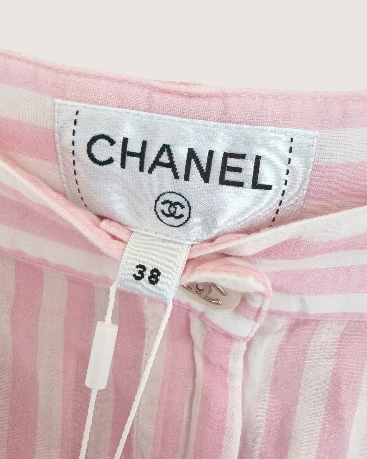 Chanel 24M Coco Beach Striped Logo Trousers Pink, White FR 38
