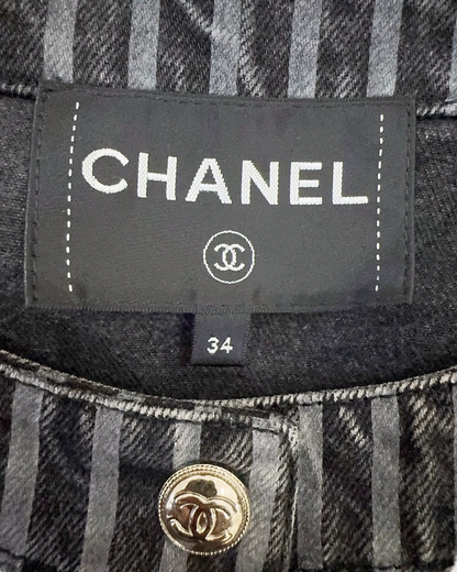 Chanel 20K Striped Denim Jacket Black, Grey FR 34