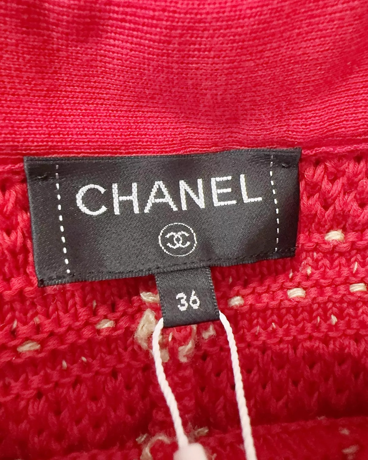 Chanel 21C Striped Mid-Length Skirt Red, Beige/Ecru FR 36