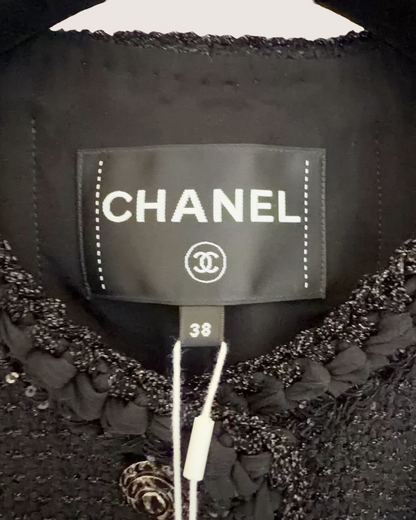 Chanel 25S Braided-Trim Shimmer Tweed Jacket Black FR 38