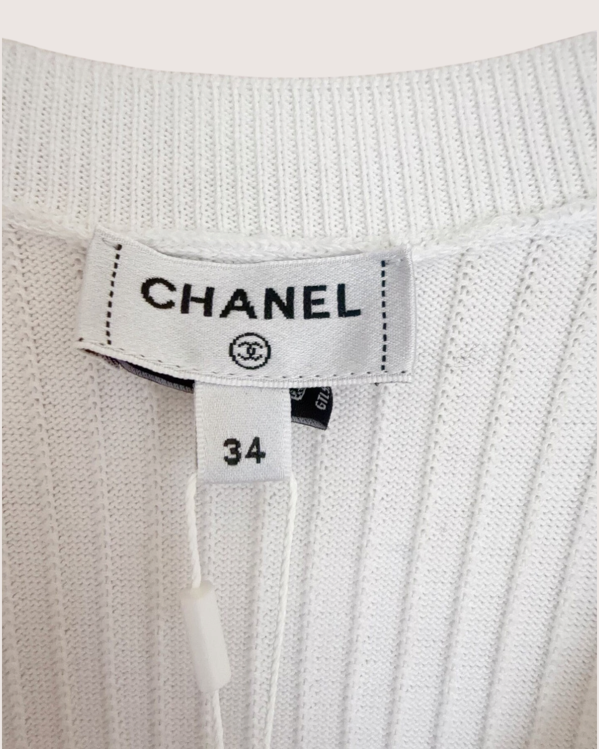 Chanel 25B CC Ribbed Tank Mini Dress White FR 34