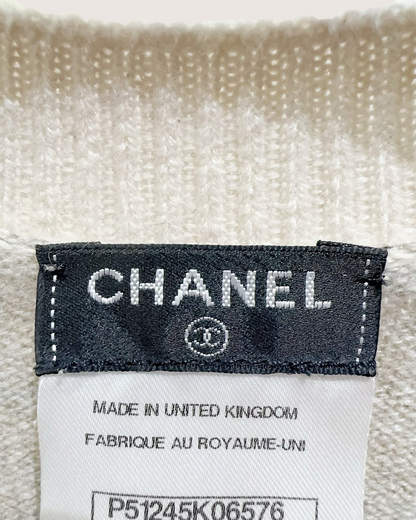 Chanel Colorblock Cashmere Cardigan Beige/Ecru, Grey FR 34