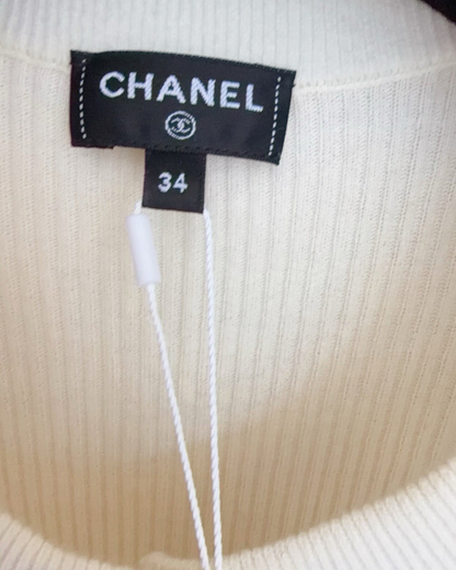 Chanel 25C Fish Logo Cardigan Beige/Ecru, Pink FR 34