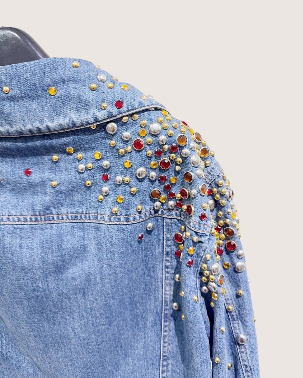 Miu Miu Crystal-Embellished Denim Jacket Blue, Multicolor FR 36