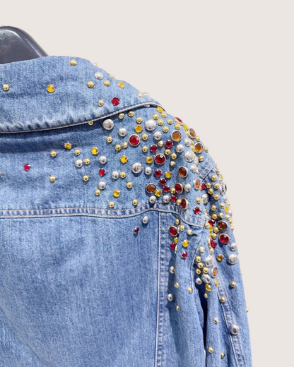 Miu Miu Crystal-Embellished Denim Jacket Blue, Multicolor FR 36