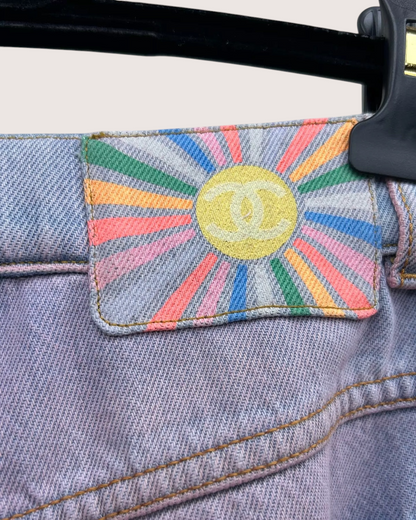 Chanel 24C Gradient Wide-Leg Denim Jeans Blue, Pink FR 34
