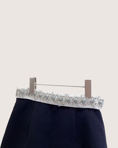Miu Miu Crystal-Embellished Mini Skirt Navy, White, Silver FR 38
