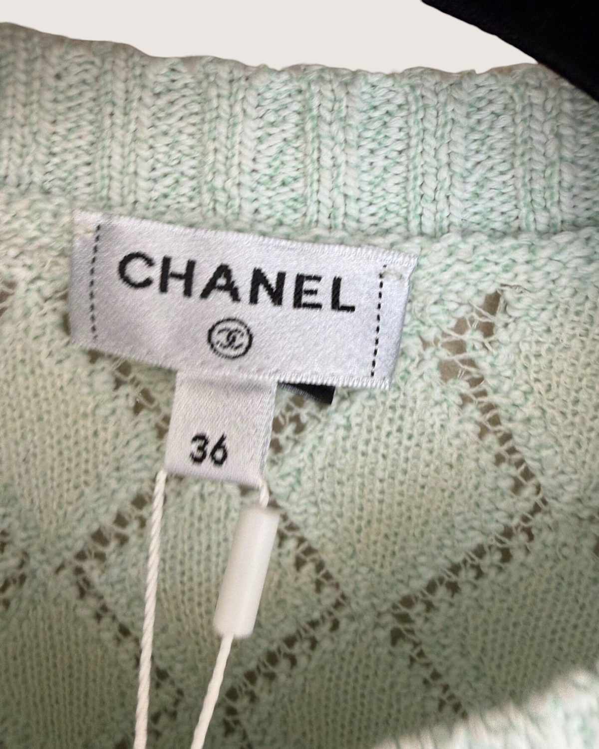 Chanel 23S Pointelle Cardigan Green FR 36