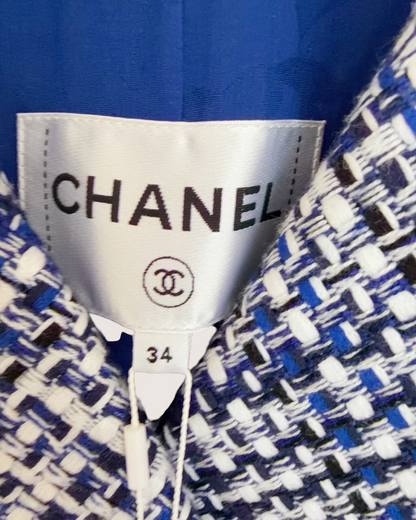 Chanel 20P Checked Tweed Jacket Blue, White, Navy FR 34